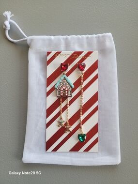 Betsey Johnson Holiday Jingle Bell Bling Gingerbread Earrings
